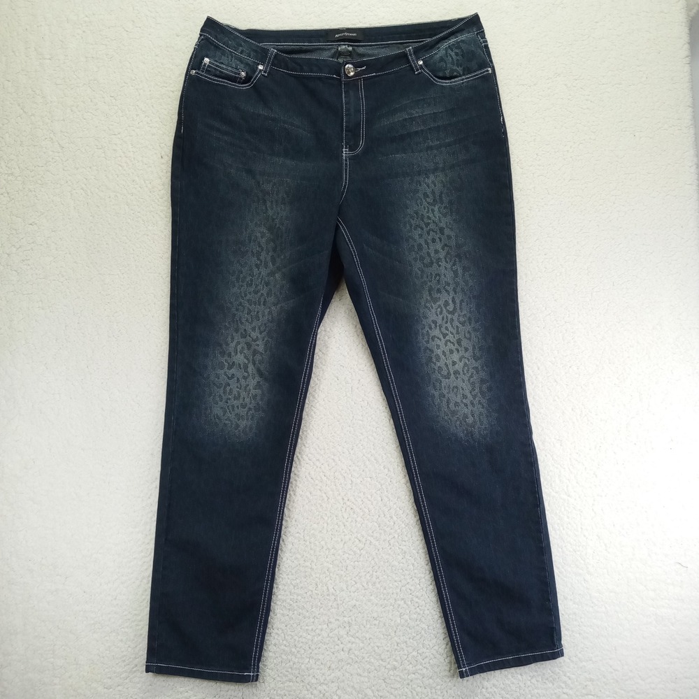 Ashley Stewart Dark Wash Leopard Print‎ Straight Leg Jeans Women's Size 18 Blue